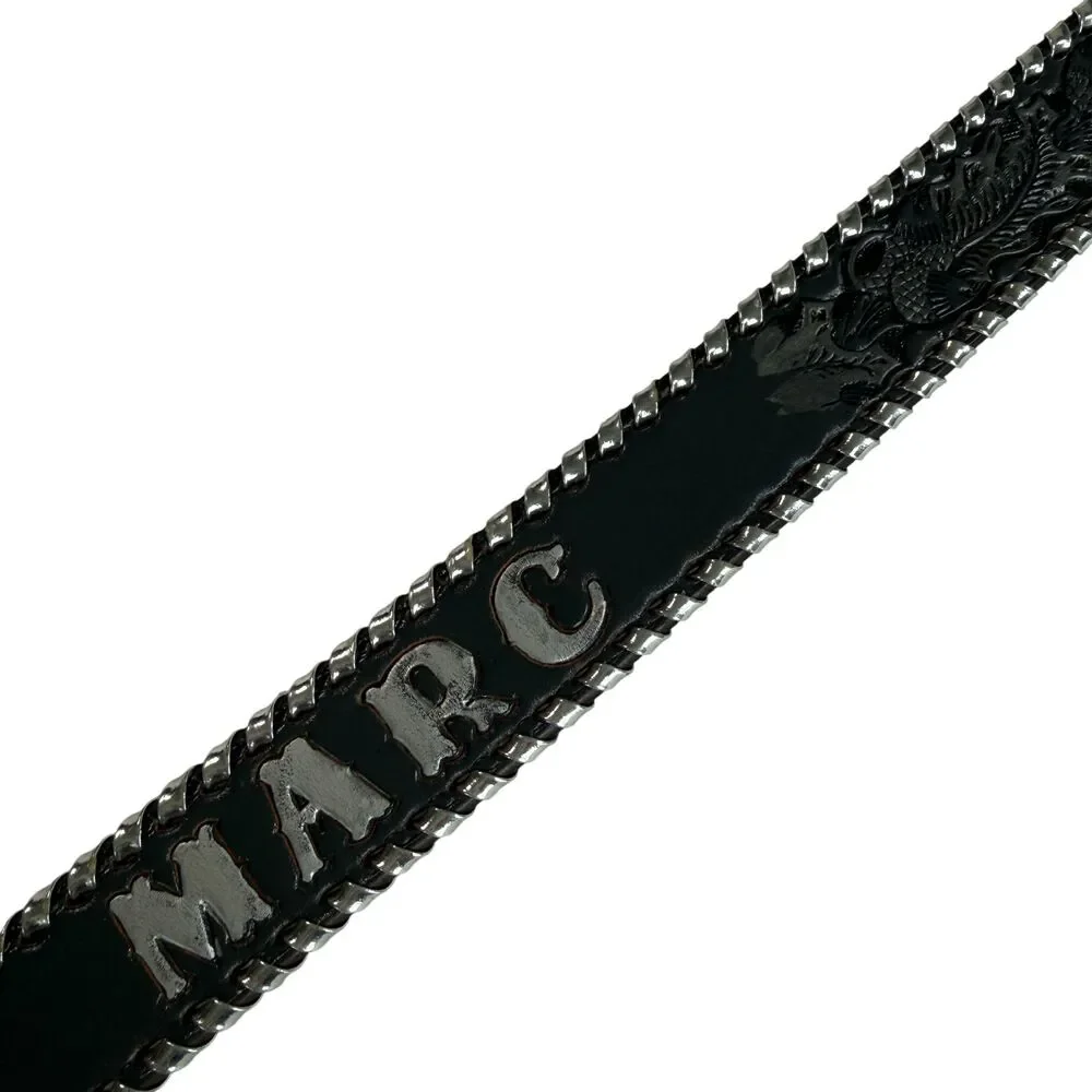 Mallory Leather Tooled Western Black Belt Floral Embossed Texas Women's Size 30